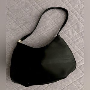 Black Silky Clutch/Wristlet with Hand Straps, accessory mirror, & Shoulder Strap